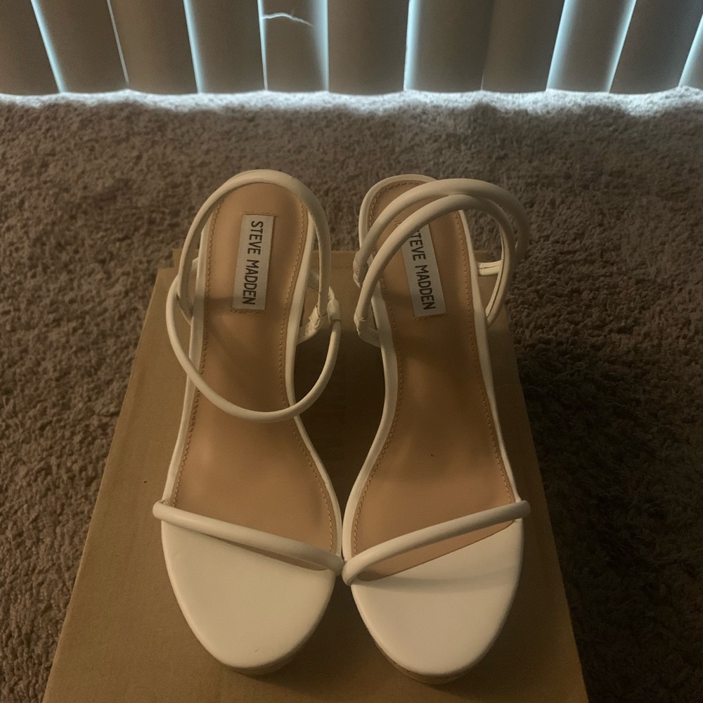 Steve Madden White Strappy Block-Heel Sandals